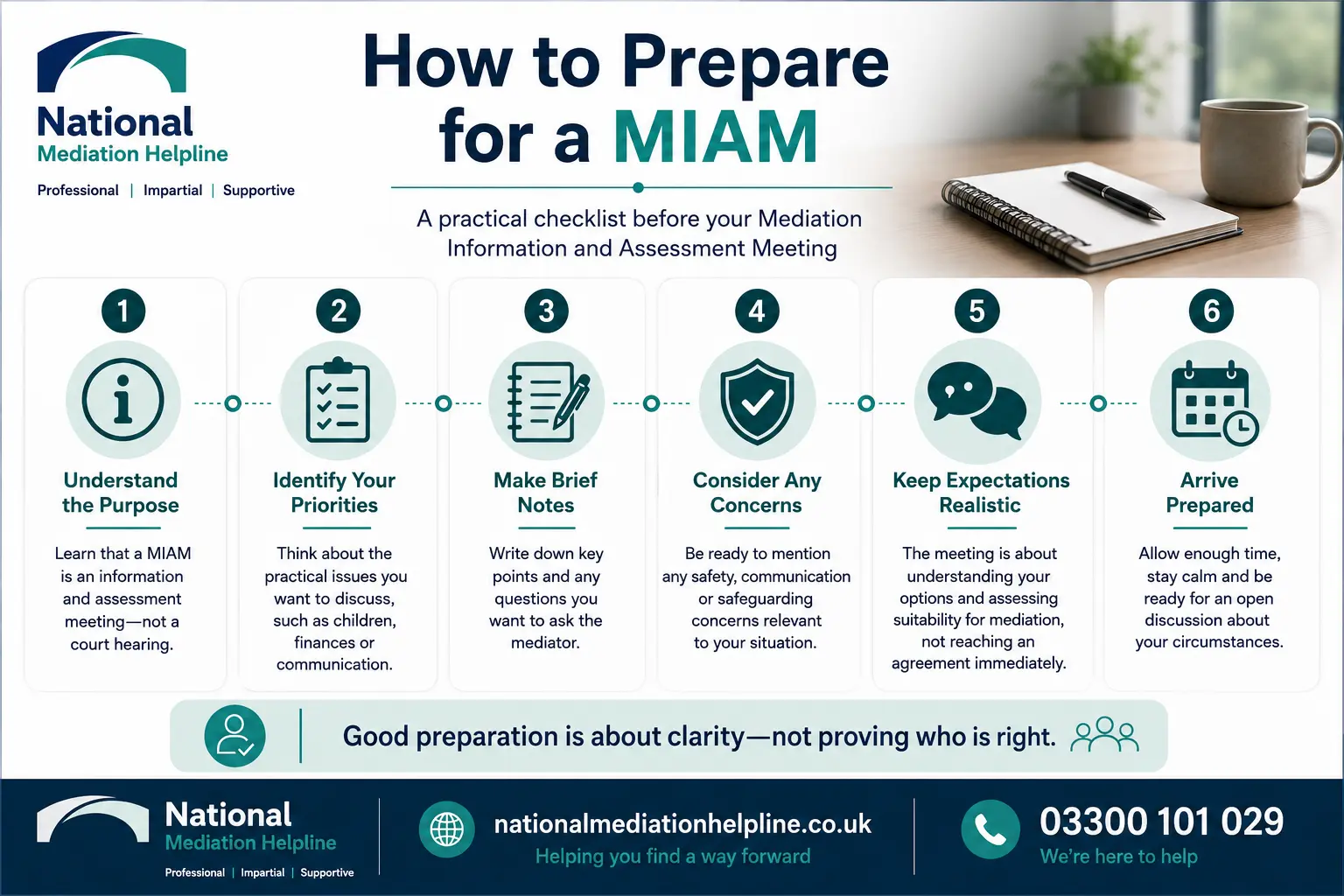 How to prepare for a miam in Torquay How to prepare for a miam infographics , explaining How to prepare for a miam in Torquay:  Understand how to prepare for a miam in 6 Steps